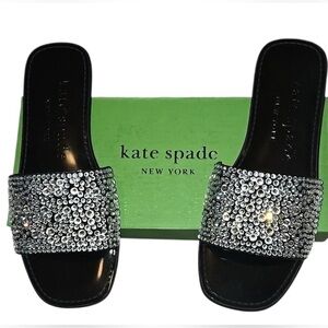 Kate Spade Silver and Black Sandals with Rhinestone Embellishments